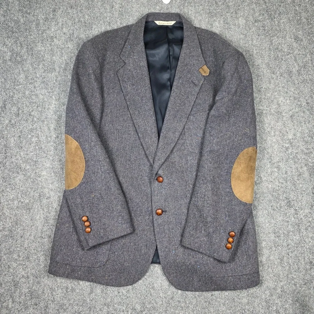 Stafford Blazer Mens 48R Grey‎ Lambswool Donegal Flecked Tweed Elbow Patches USA
